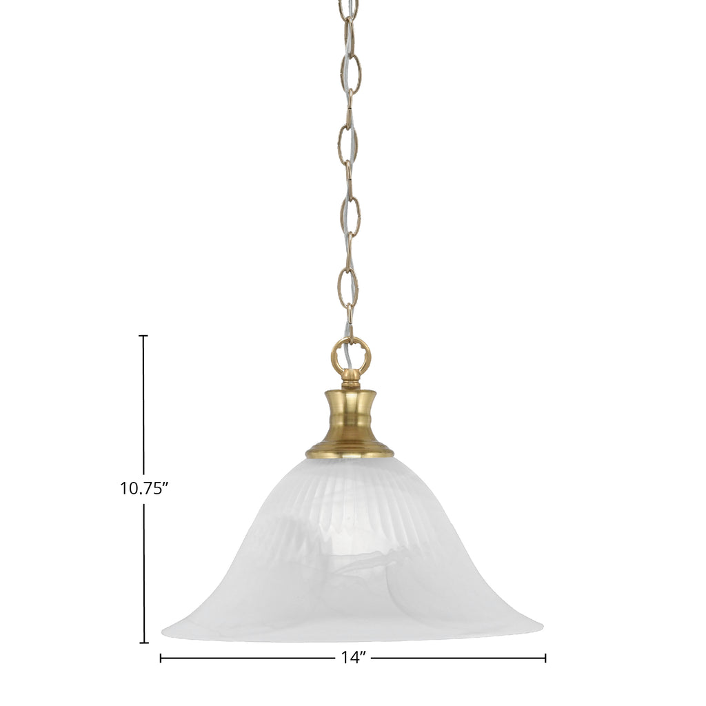 Chain One Light Pendant in New Age Brass with 14" White Alabaster Swirl Shade