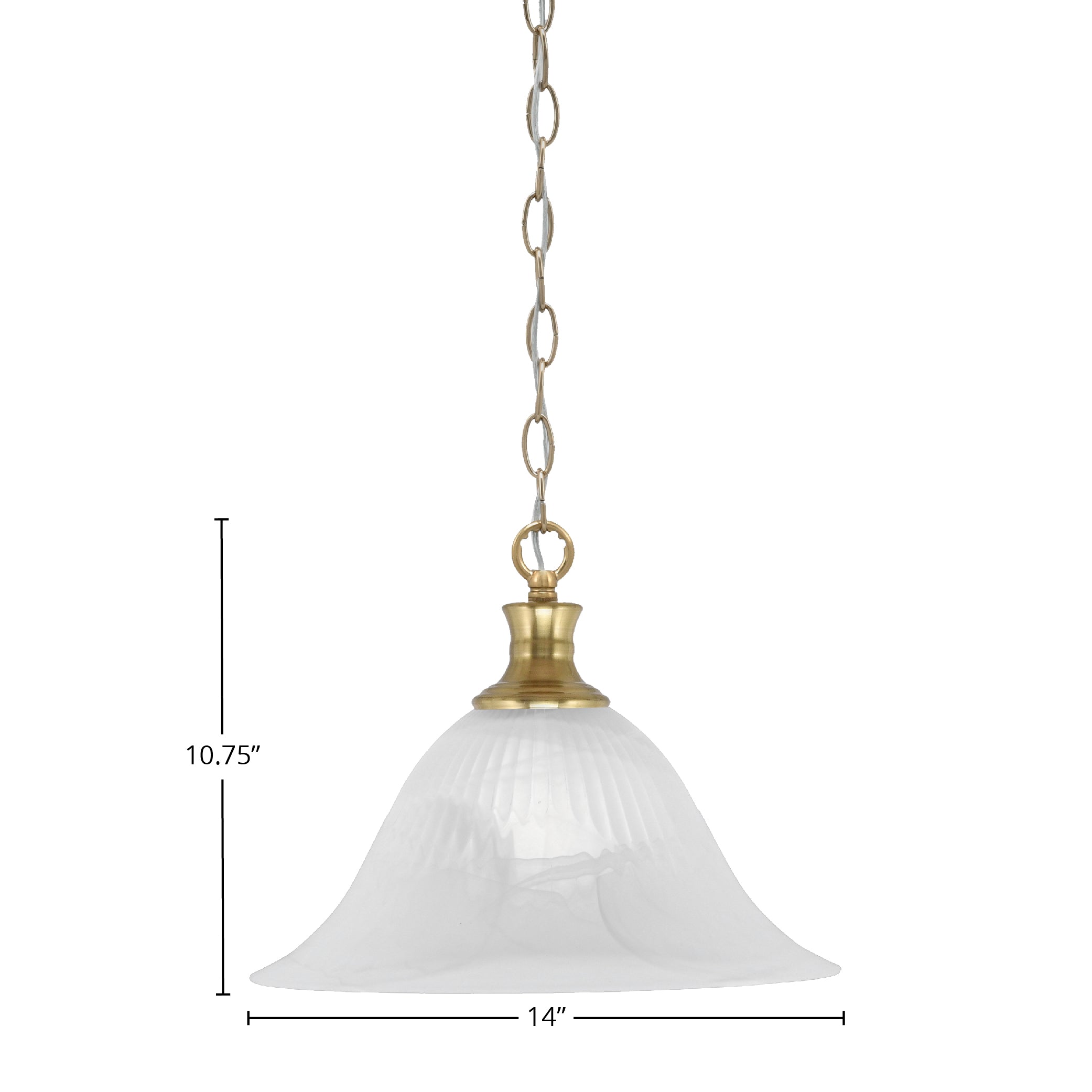 Chain One Light Pendant in New Age Brass with 14" White Alabaster Swirl Shade