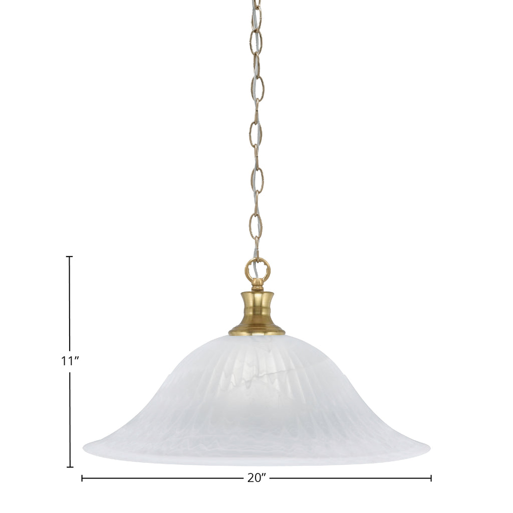 Chain One Light Pendant in New Age Brass with 20" White Alabaster Swirl Shade