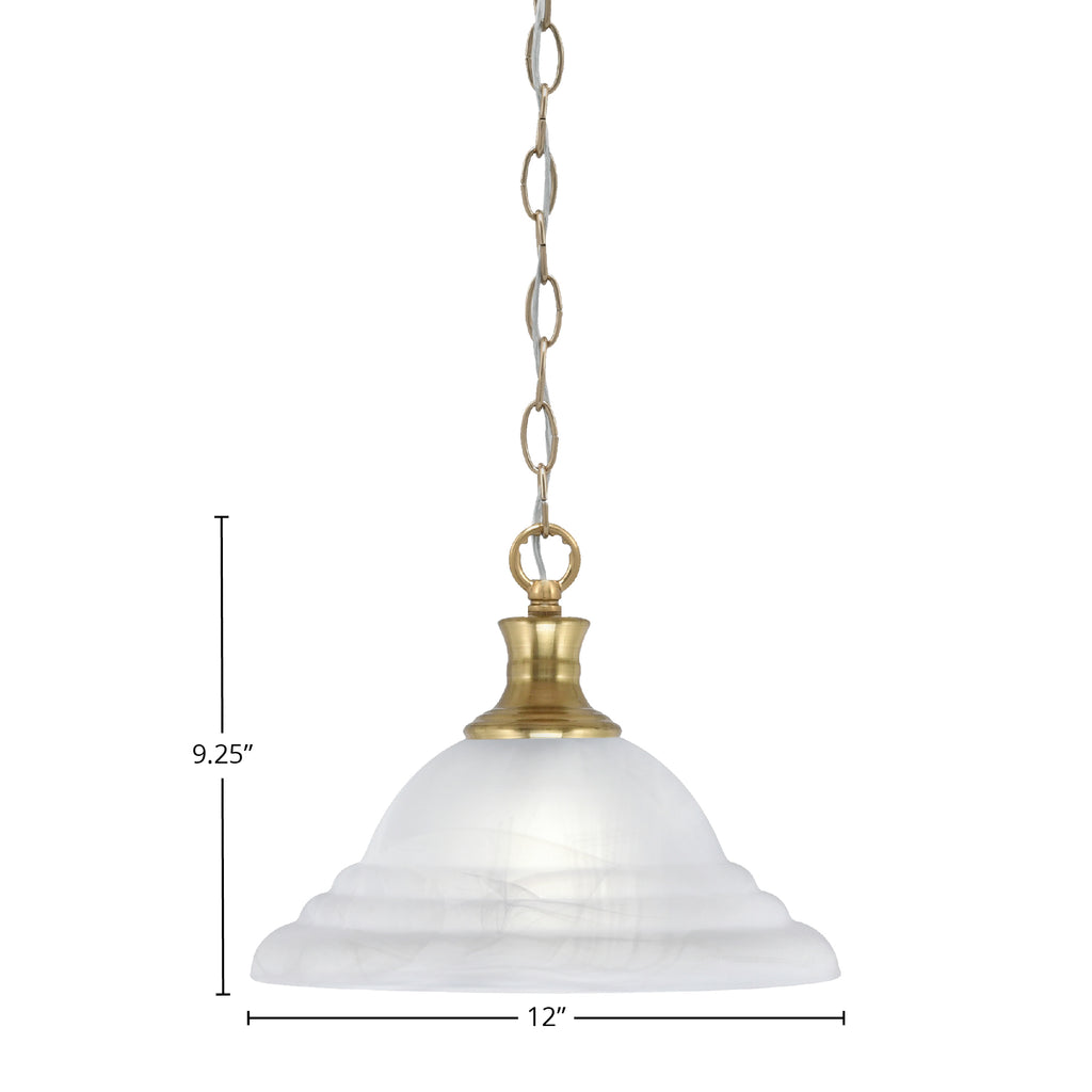 Chain One Light Pendant in New Age Brass with 12" White Alabaster Swirl Shade