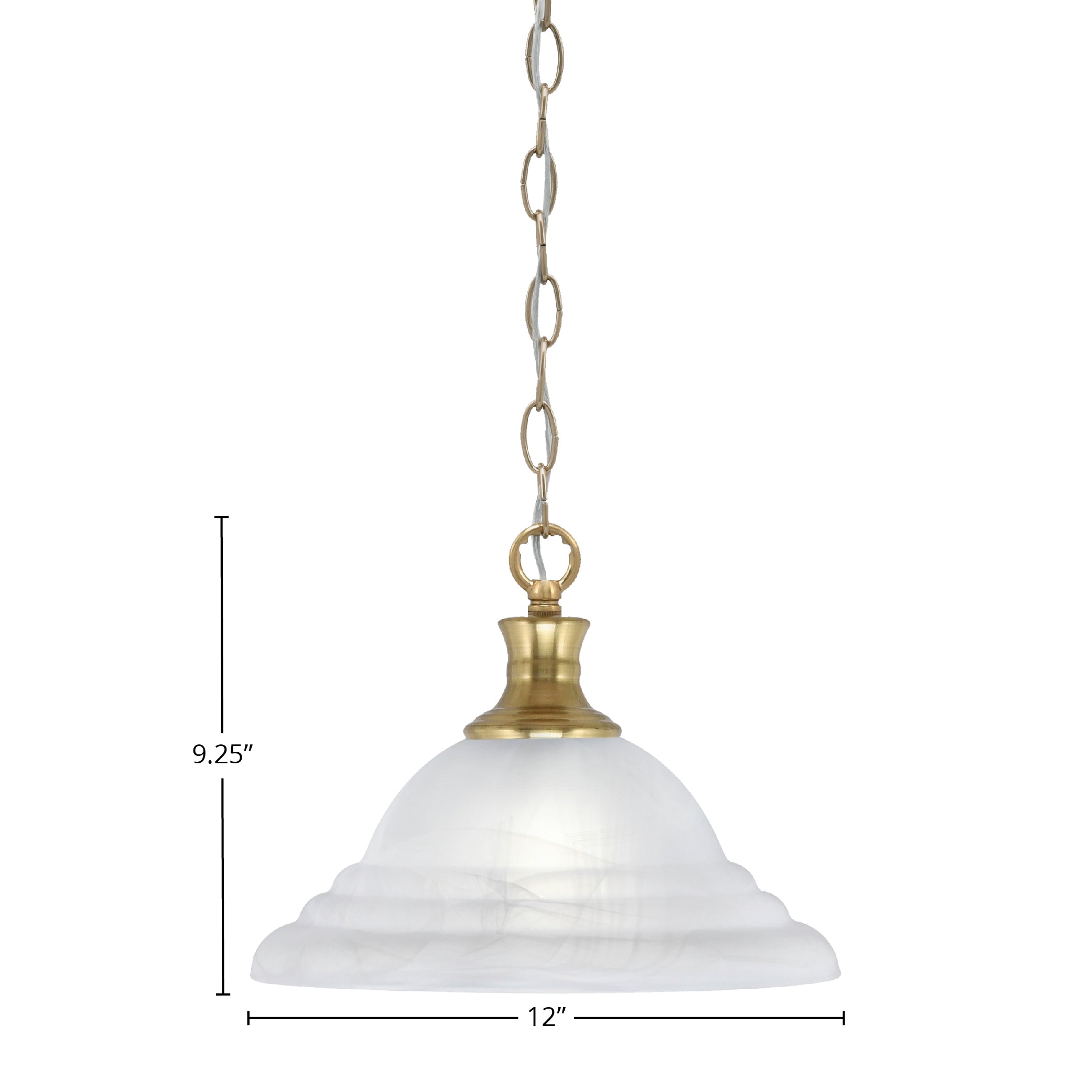 Chain One Light Pendant in New Age Brass with 12" White Alabaster Swirl Shade