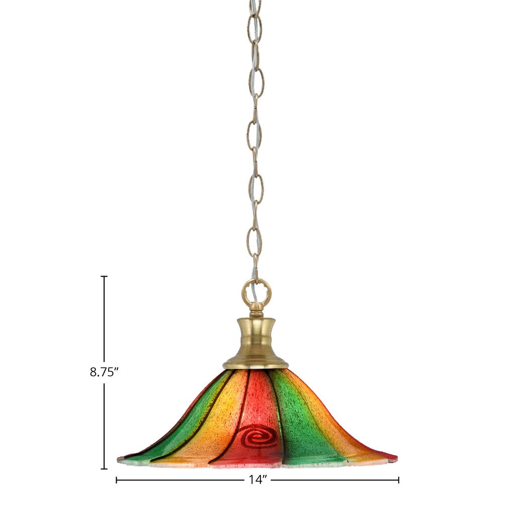 Chain One Light Pendant in New Age Brass with 14" Mardi Gras Shade