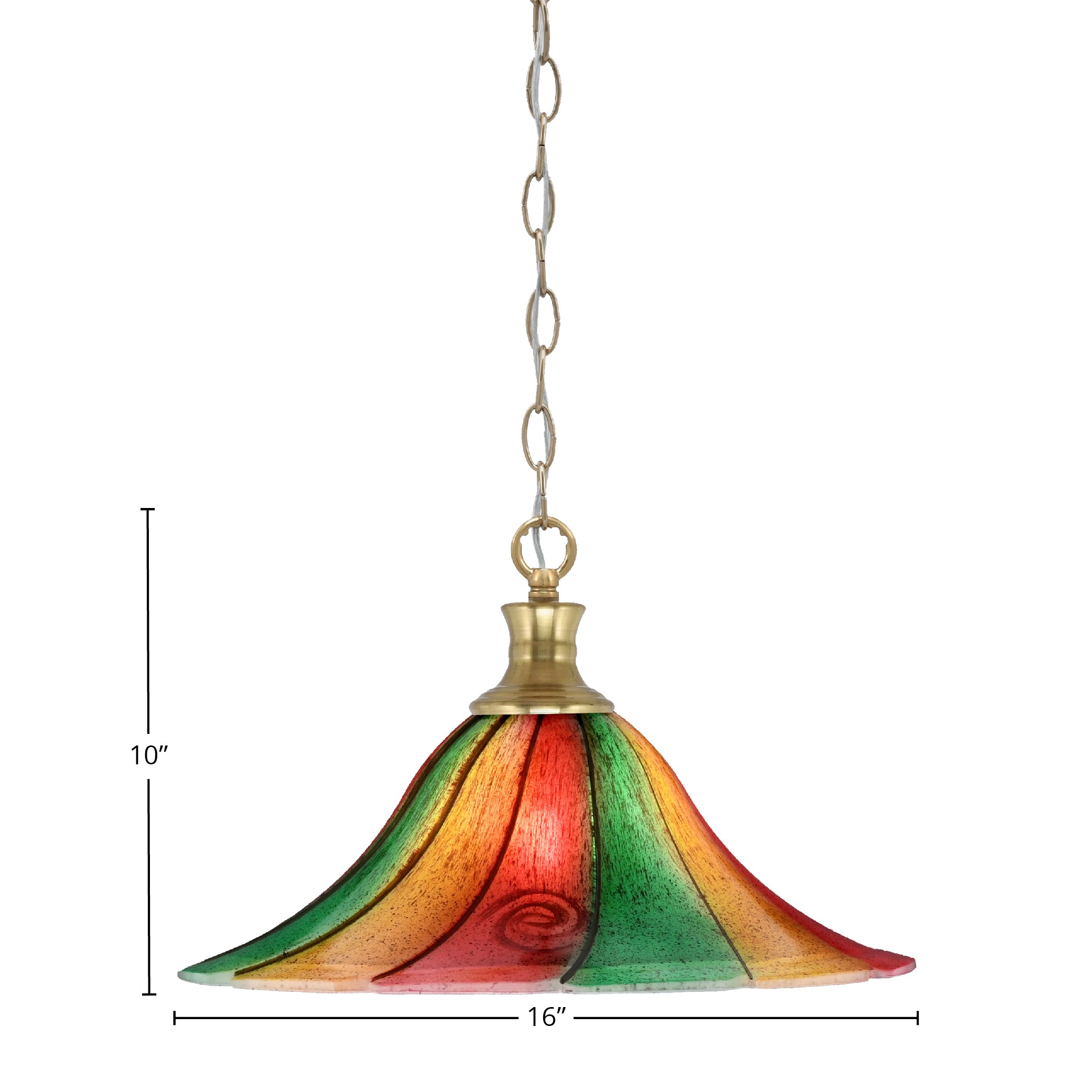 Chain One Light Pendant in New Age Brass with 16" Mardi Gras Shade