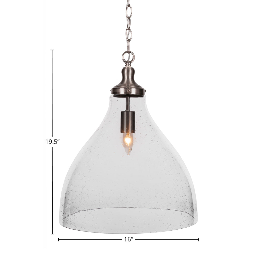 Juno One Light Pendant in Brushed Nickel with 16" Clear Bubble Shade