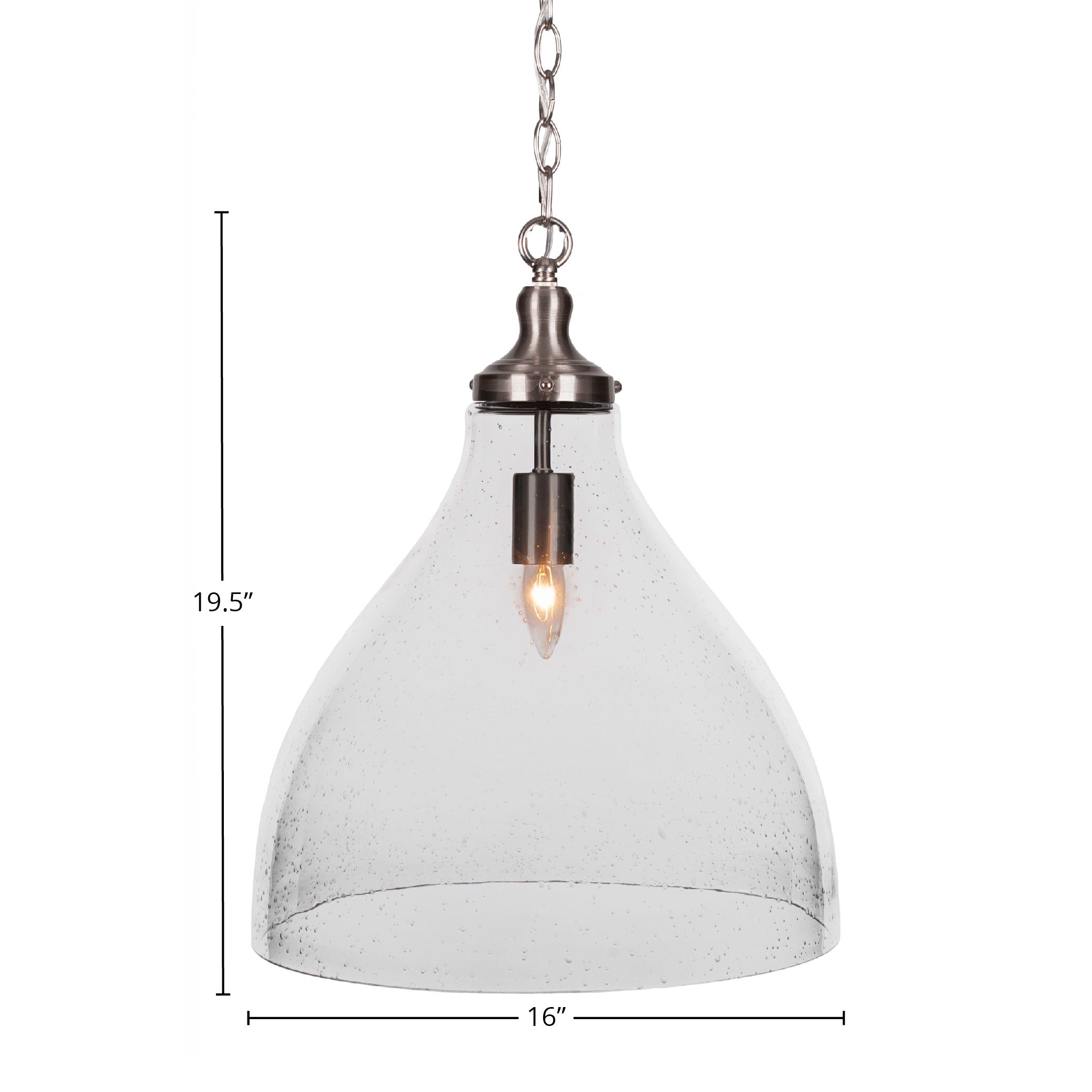 Juno One Light Pendant in Brushed Nickel with 16" Clear Bubble Shade