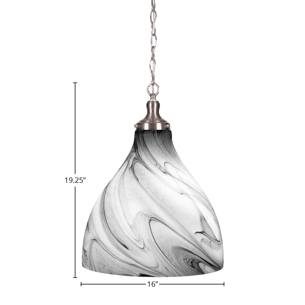 Juno One Light Pendant in Brushed Nickel with 16" Onyx Swirl Shade