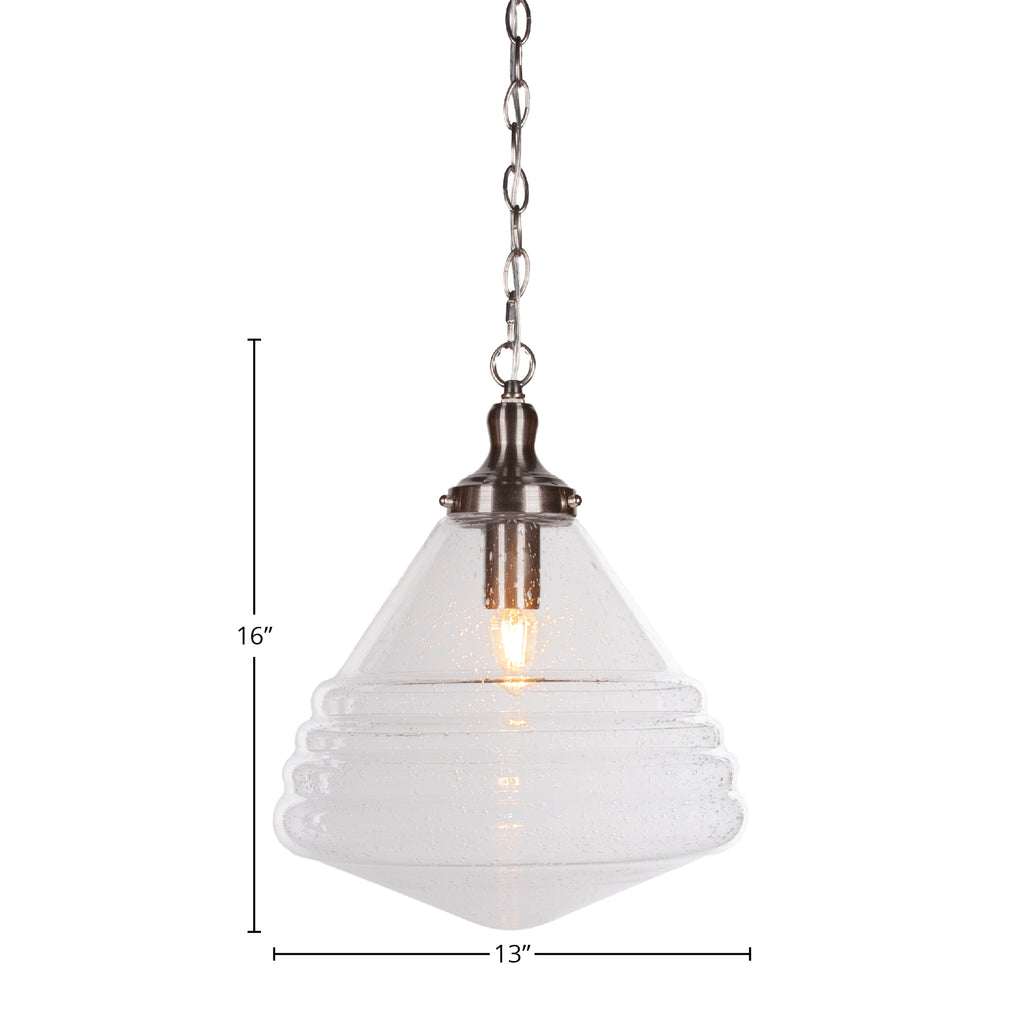 Juno One Light Pendant in Brushed Nickel with 14" Clear Bubble Shade