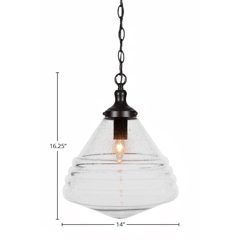 Juno One Light Pendant in Matte Black with 14" Clear Bubble Shade