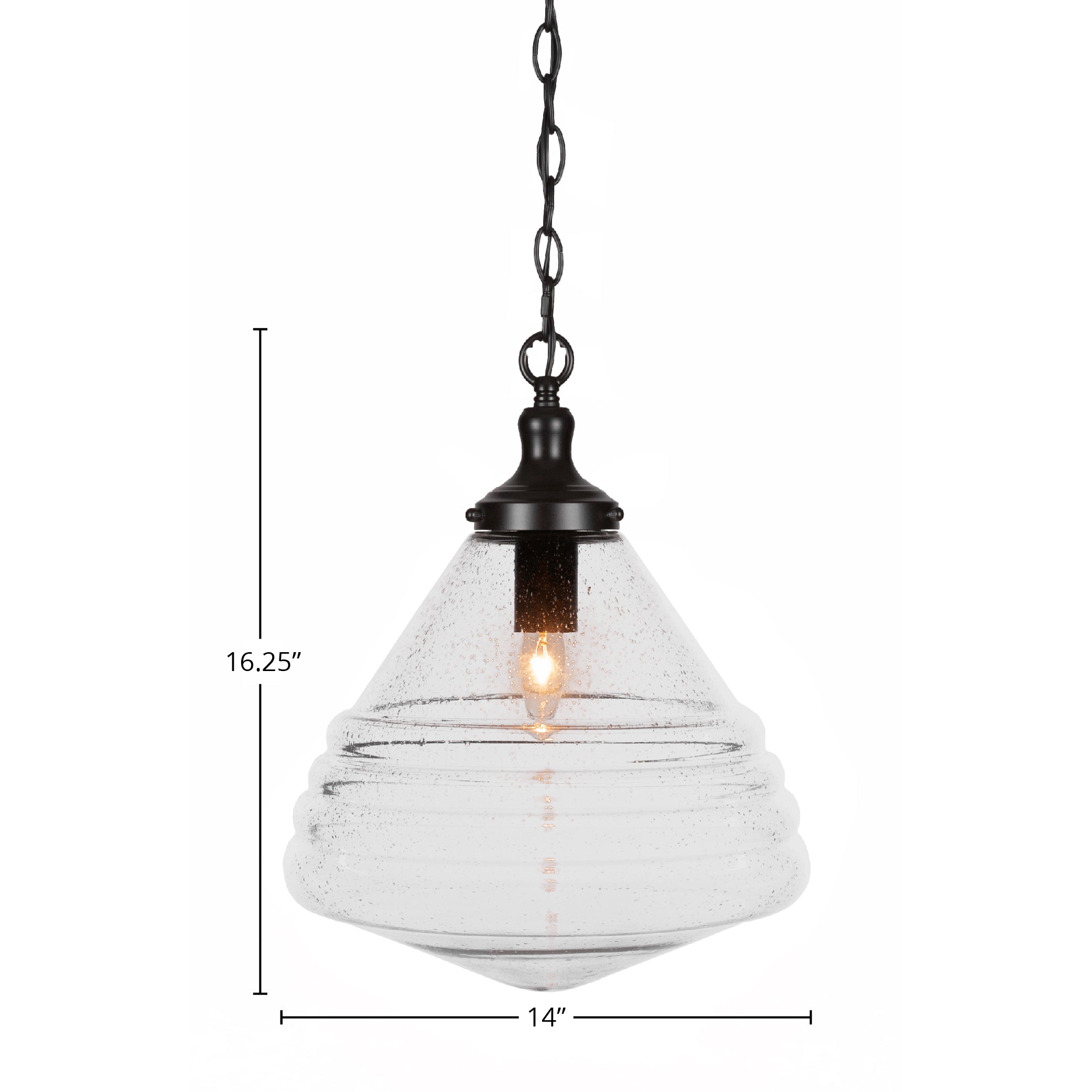 Juno One Light Pendant in Matte Black with 14" Clear Bubble Shade