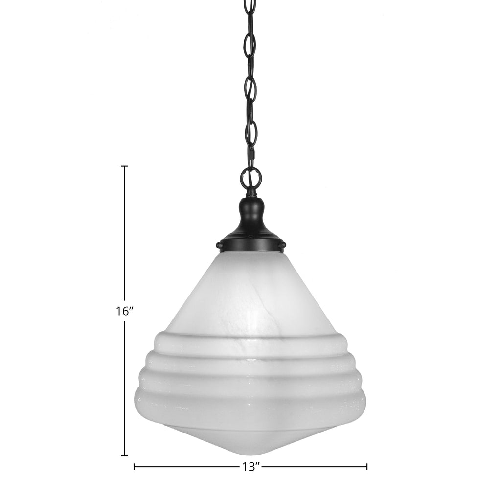 Juno One Light Pendant in Matte Black with 14" White Marble Shade