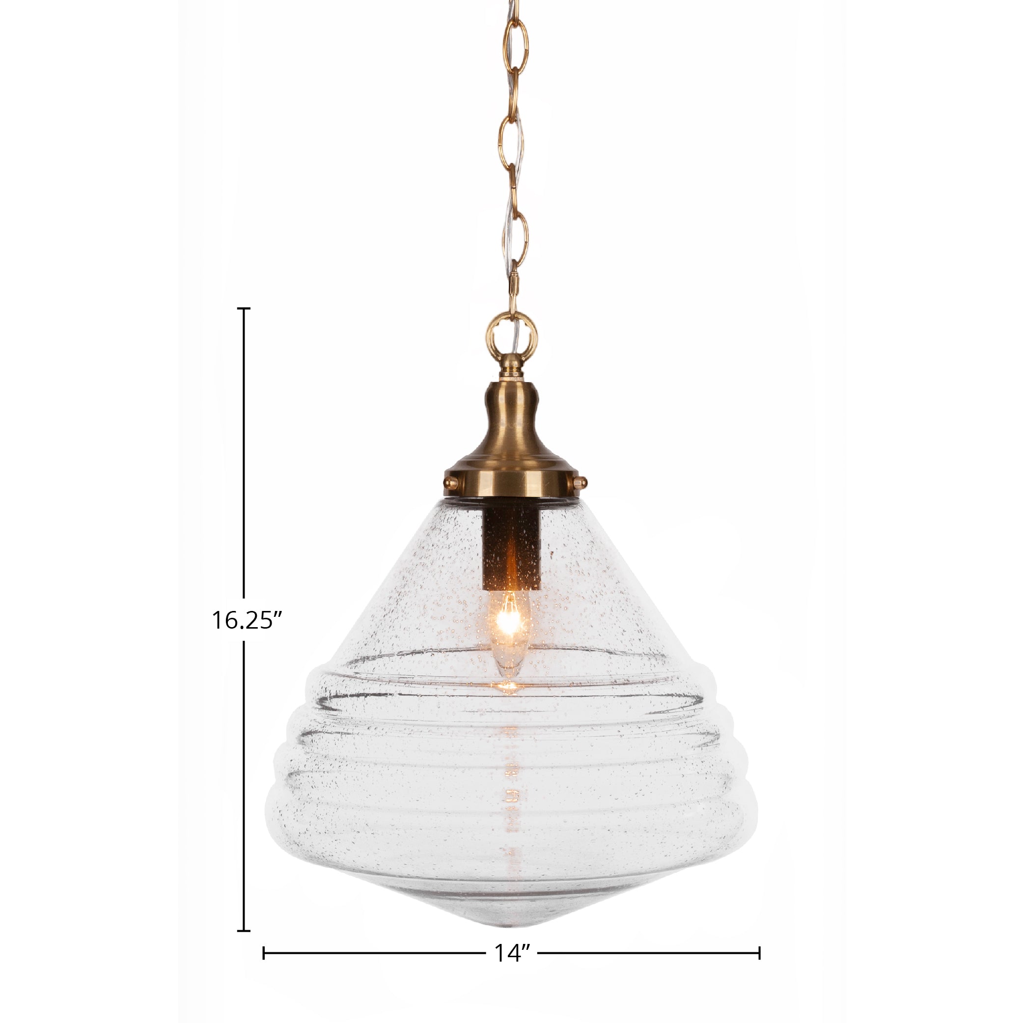 Juno One Light Pendant in New Age Brass with 14" Clear Bubble Shade
