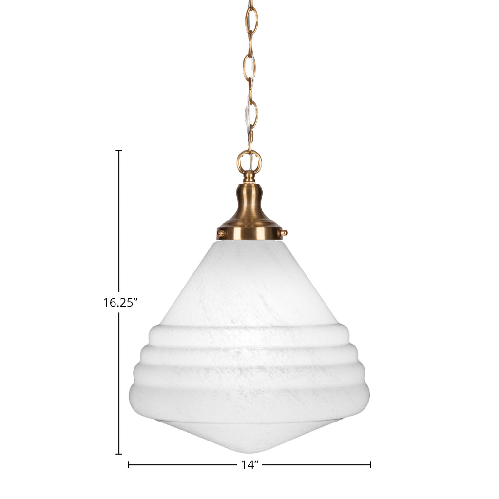 Juno One Light Pendant in New Age Brass with 14" White Marble Shade