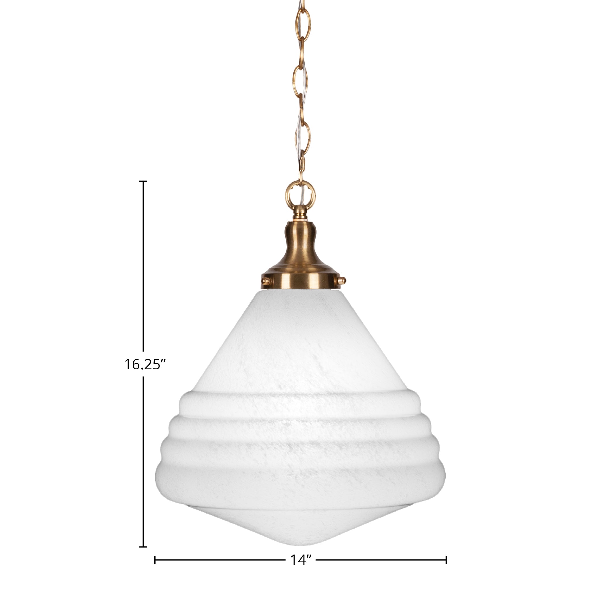 Juno One Light Pendant in New Age Brass with 14" White Marble Shade