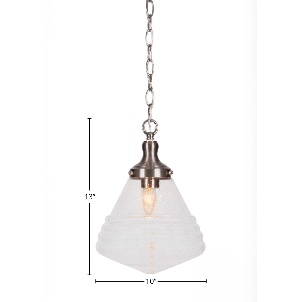 Juno One Light Pendant in Brushed Nickel with 10" Clear Bubble Shade