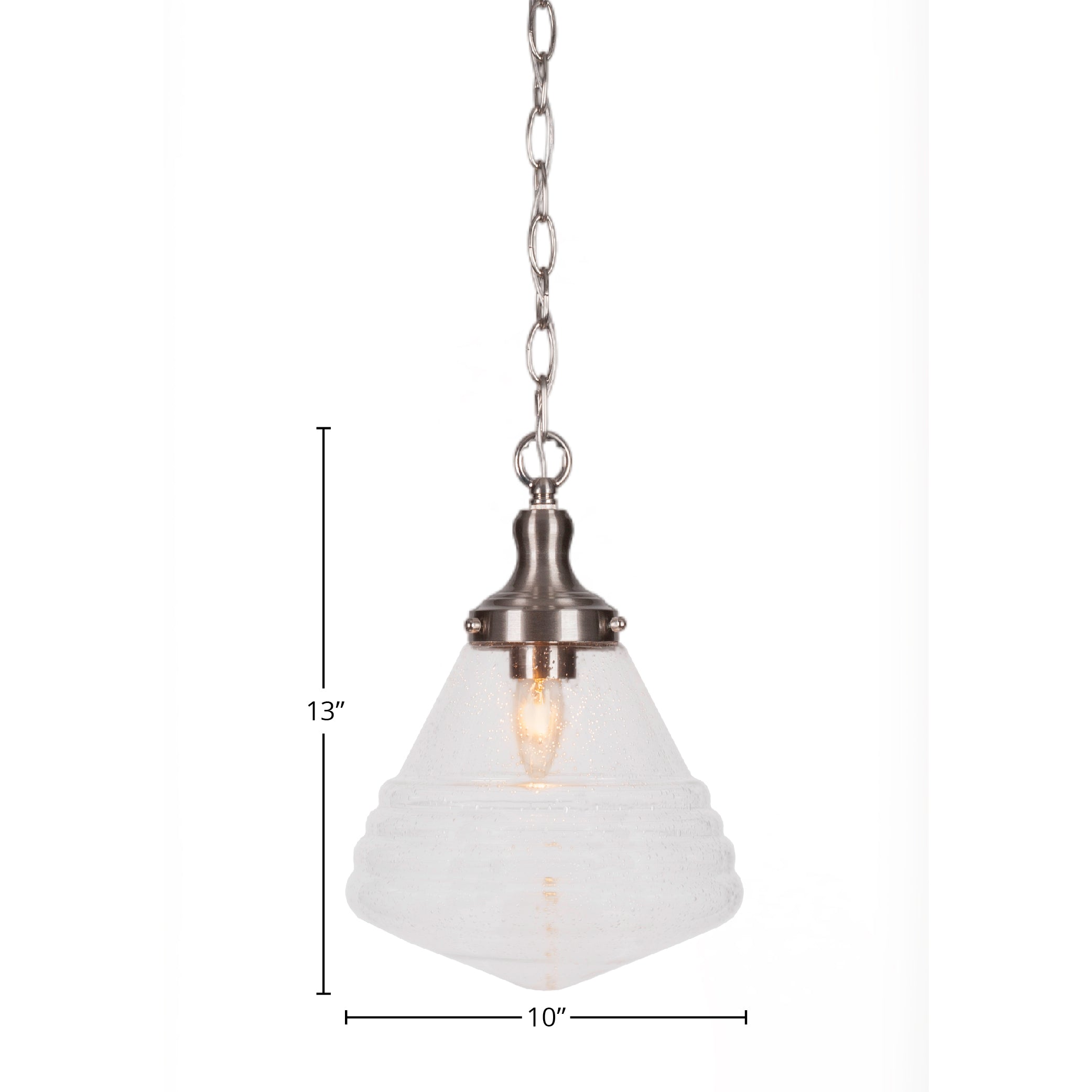 Juno One Light Pendant in Brushed Nickel with 10" Clear Bubble Shade