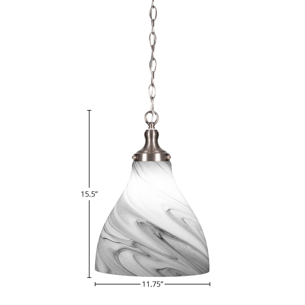 Juno One Light Pendant in Brushed Nickel with 11.75" Onyx Swirl Shade