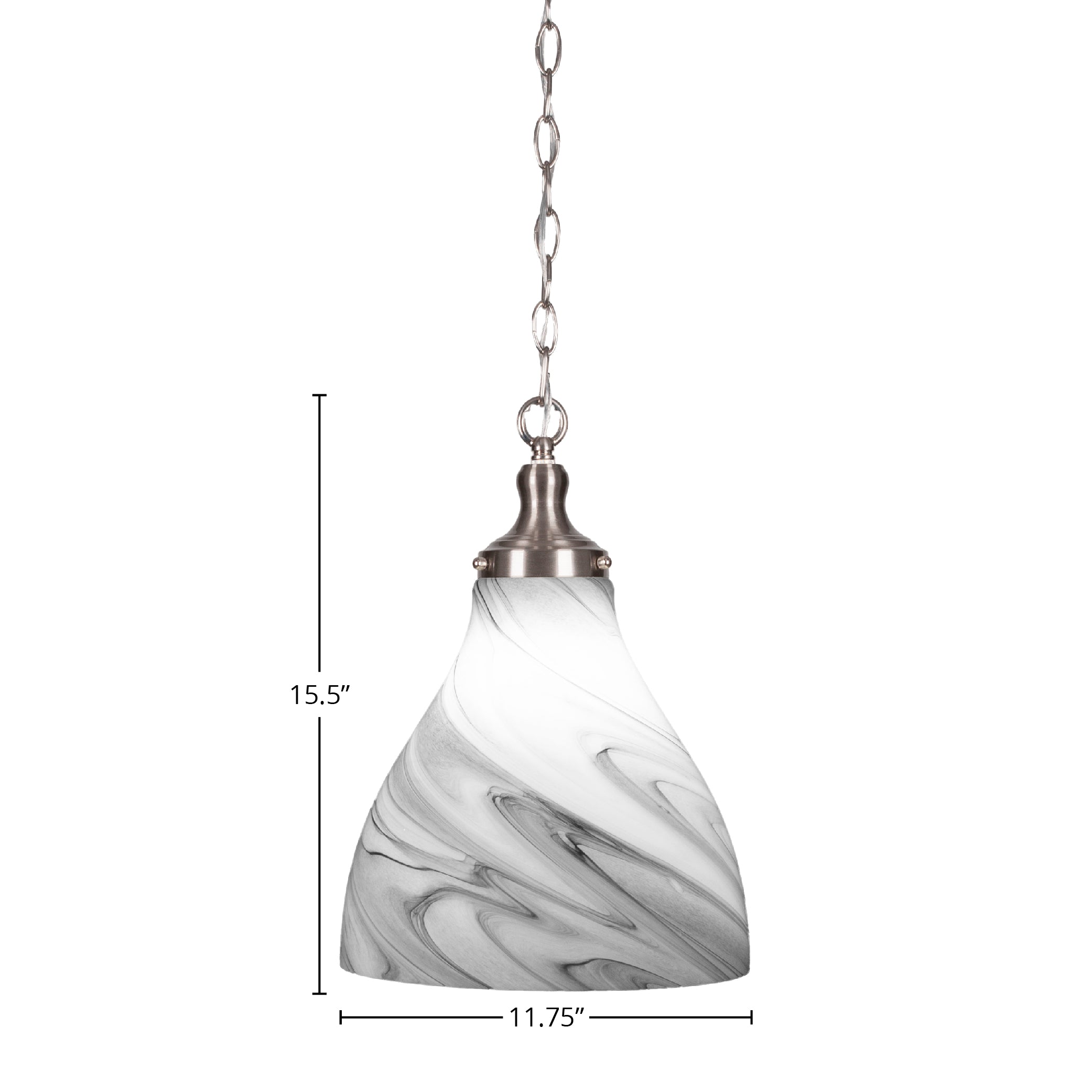 Juno One Light Pendant in Brushed Nickel with 11.75" Onyx Swirl Shade