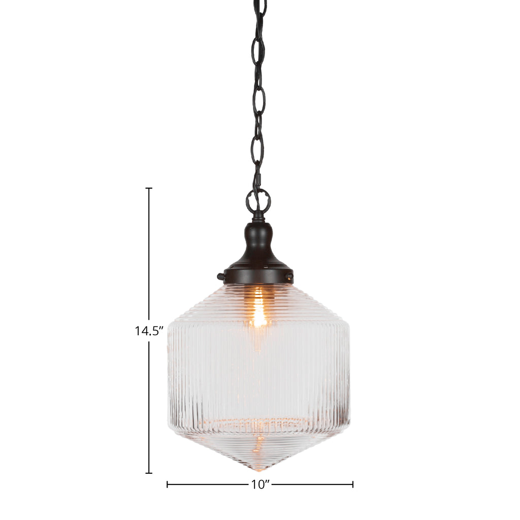 Carina One Light Pendant in Matte Black with 10" Clear Ribbed Shade