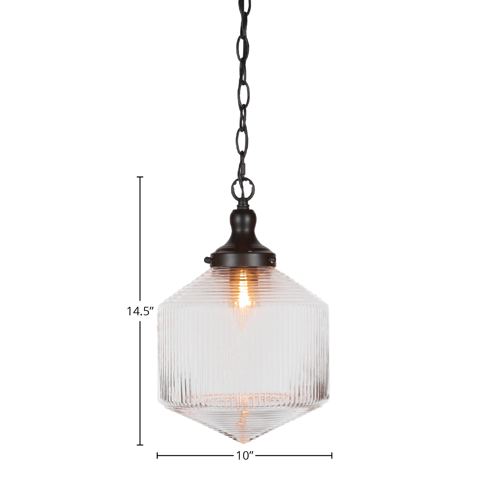 Carina One Light Pendant in Matte Black with 10" Clear Ribbed Shade