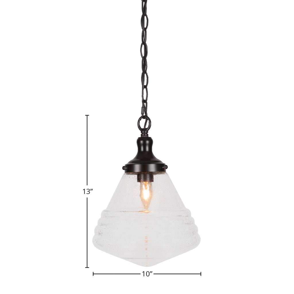 Juno One Light Pendant in Matte Black with 10" Clear Bubble Shade