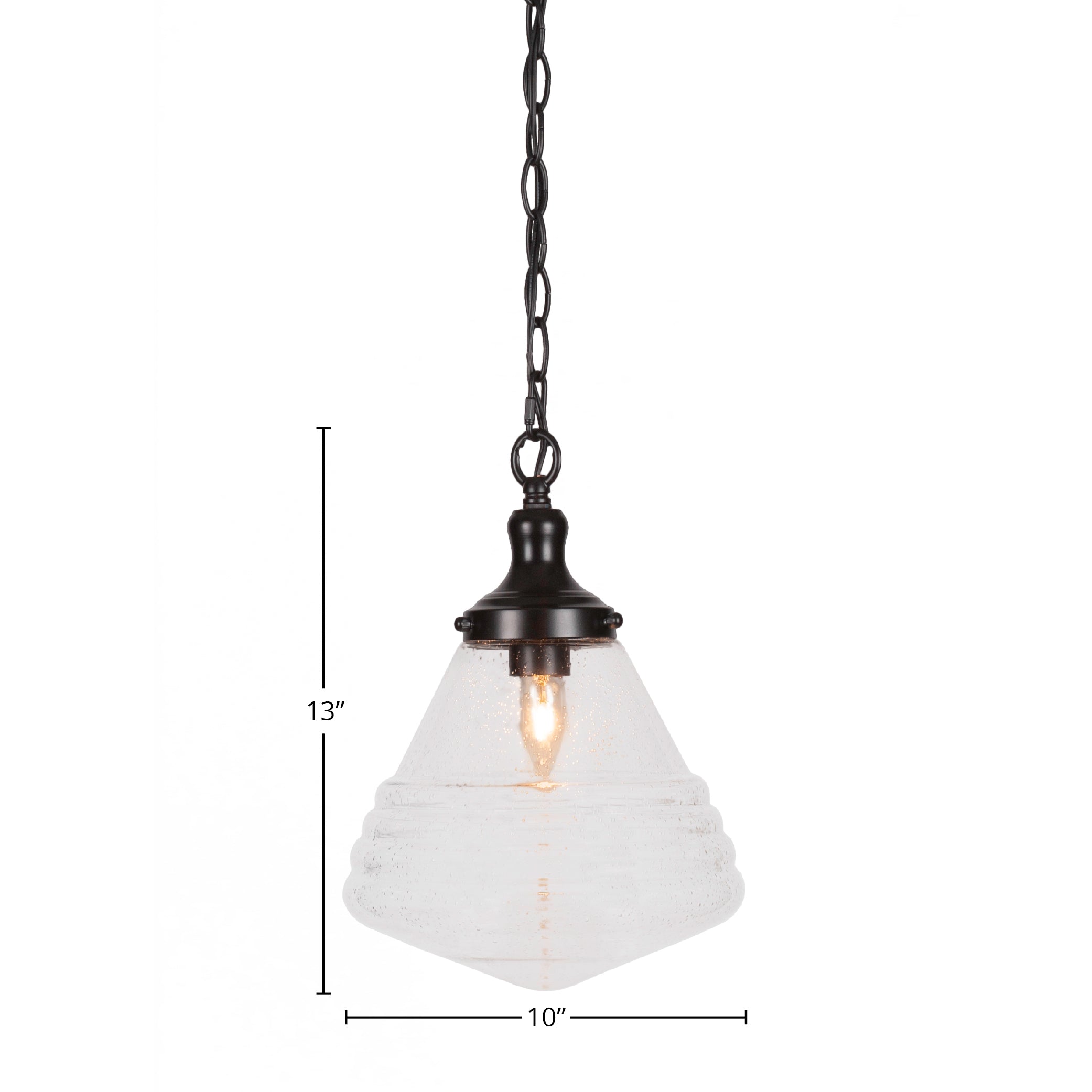 Juno One Light Pendant in Matte Black with 10" Clear Bubble Shade