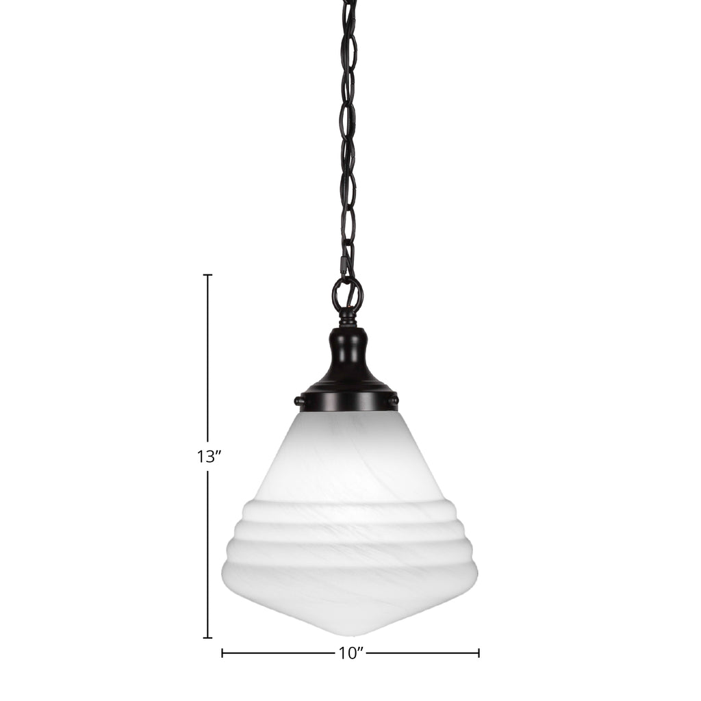 Juno One Light Pendant in Matte Black with 10" White Marble Shade