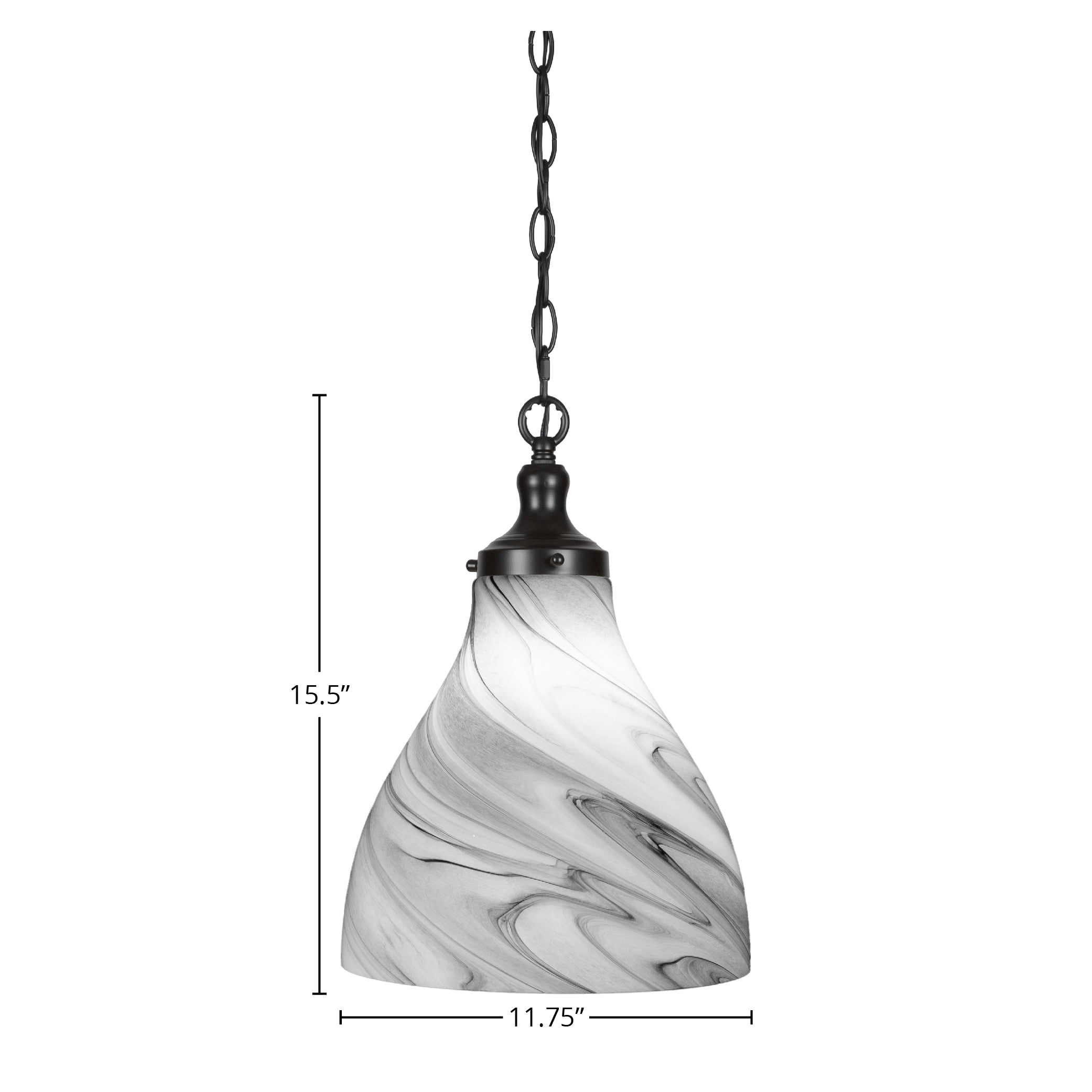 Juno One Light Pendant in Matte Black with 11.75" Onyx Swirl Shade