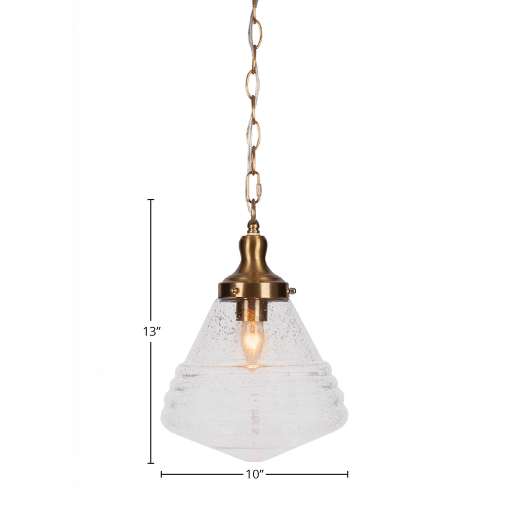 Juno One Light Pendant in New Age Brass with 10" Clear Bubble Shade