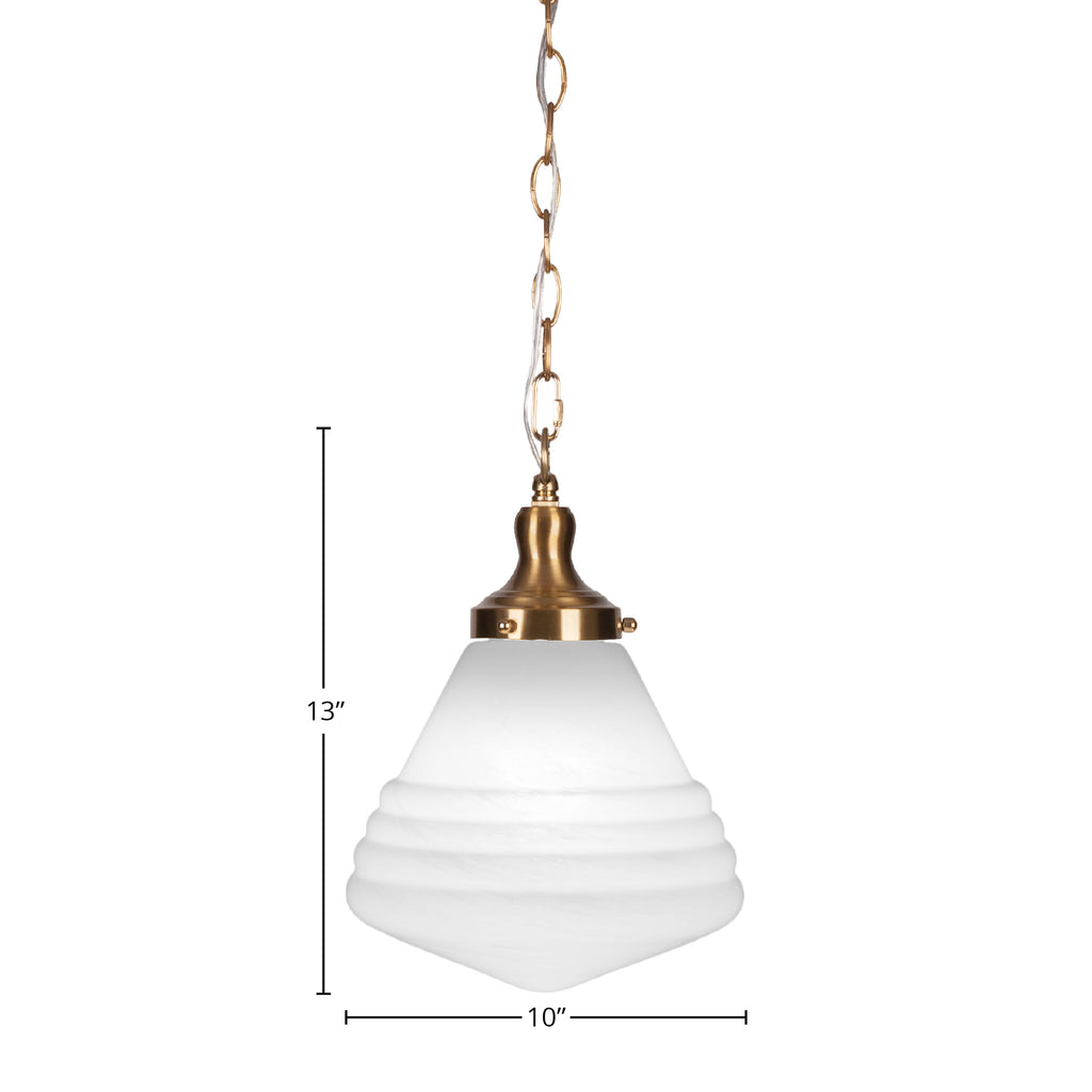 Juno One Light Pendant in New Age Brass with 10" White Marble Shade