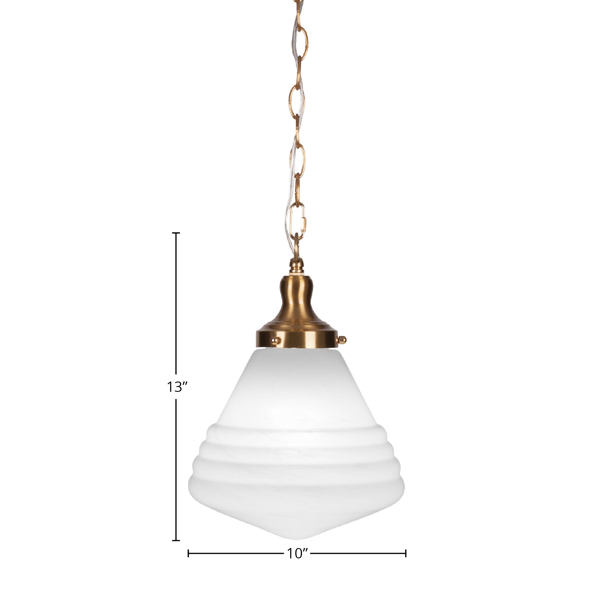 Juno One Light Pendant in New Age Brass with 10" White Marble Shade